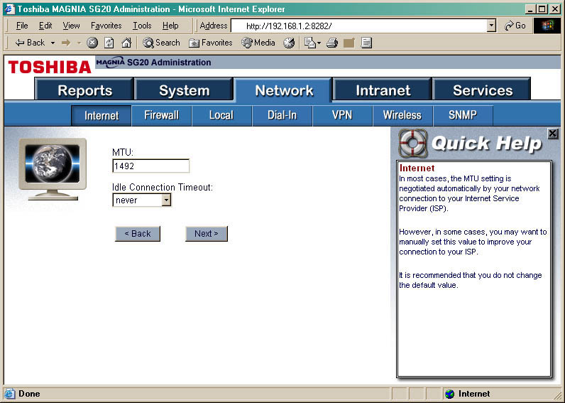 Admin Page - Network -> Internet: MTU